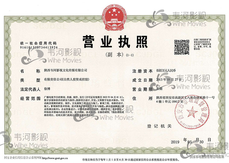 陜西韋河影視傳媒有限公司營業(yè)執(zhí)照